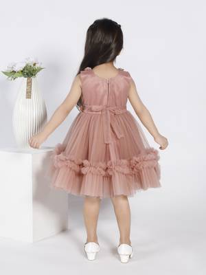 Brown 3d floral applique solid party frock 2