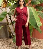 Maroon cotton solid vest coat