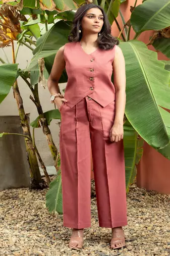 Mauve cotton solid vest coat