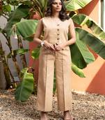 Beige cotton solid vest coat