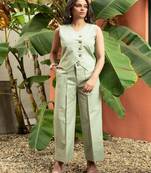 Pista green cotton solid vest coat