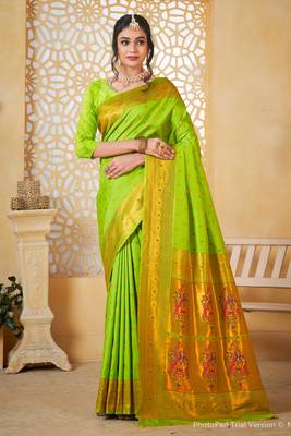 perot floral paithani silk blend  woven saree with matching blouse 1