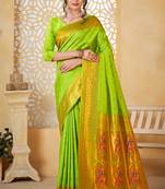 perot floral paithani silk blend  woven saree with matching blouse