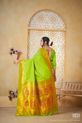 perot floral paithani silk blend  woven saree with matching blouse 2