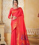 rani  floral paithani silk blend  woven saree with matching blouse