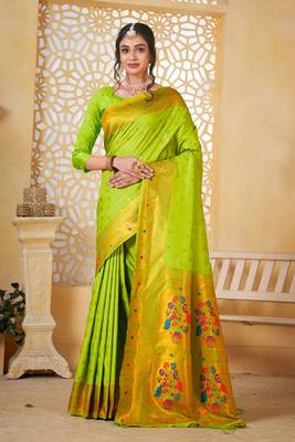perot floral paithani silk blend  woven saree with matching blouse 1
