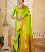 perot floral paithani silk blend  woven saree with matching blouse
