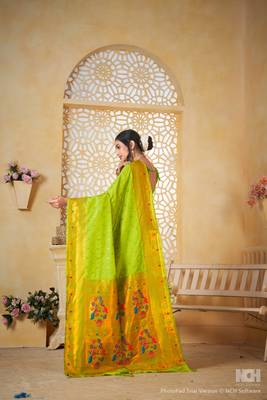 perot floral paithani silk blend  woven saree with matching blouse 2