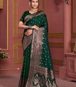 green novelty prints art silk woven saree with matching blouse