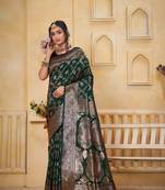 green traditional prints art silk woven saree with matching blouse