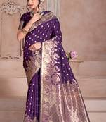 wine floral art silk woven saree with matching blouse