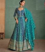 Blue georgette floor length wedding gown