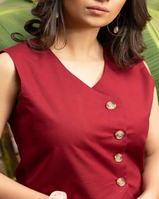 Maroon cotton solid vest coat 2