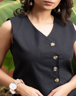 Black cotton solid vest coat 3