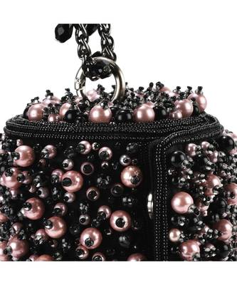 Black suede handbag adorned with pearls 2