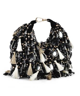 Black velvet embellished handbag 1