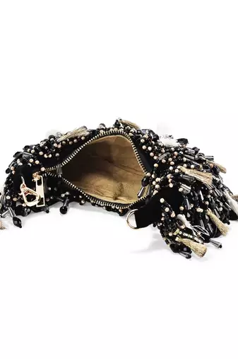 Black velvet embellished handbag