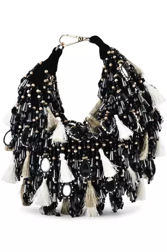 Black velvet embellished handbag