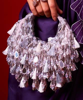 Purple velvet embellished handbag 1