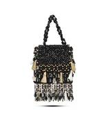 Black suede embroidered handbag with flowy detailing