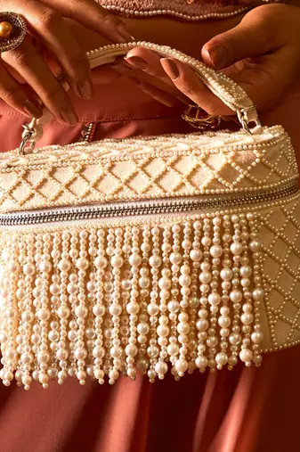 White suede cube bag for women