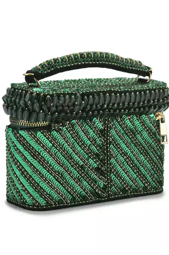 Green suede bag adorned with Bead Work
