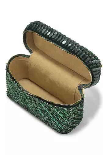 Green suede bag adorned with Bead Work