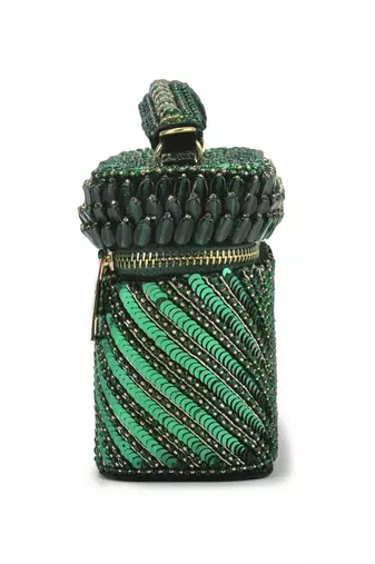 Green suede bag adorned with Bead Work