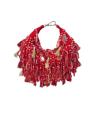 Red velvet embellished handbag for women 1