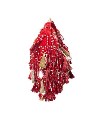 Red velvet embellished handbag for women 2