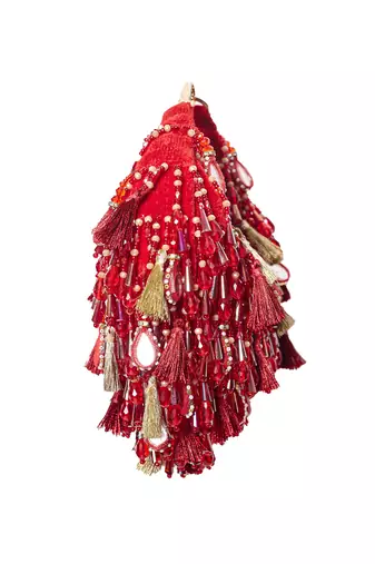 Red velvet embellished handbag for women