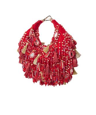 Red velvet embellished handbag for women 3