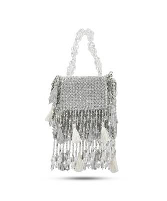 Silver suede embroidered handbag for women 1