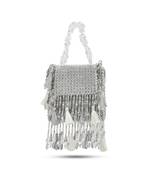 Silver suede embroidered handbag for women
