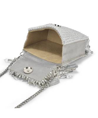 Silver suede embroidered handbag for women 2