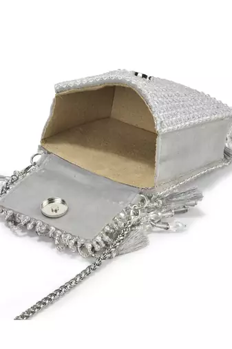 Silver suede embroidered handbag for women