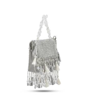 Silver suede embroidered handbag for women 3