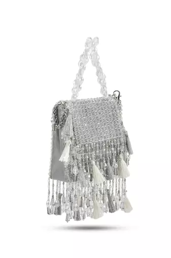 Silver suede embroidered handbag for women
