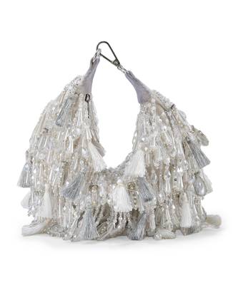 White velvet embellished handbag for women 1