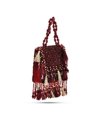 Red suede crystal work embroidered handbag 1