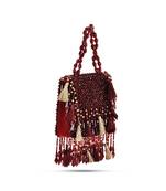 Red suede crystal work embroidered handbag