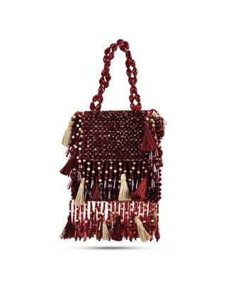 Red suede crystal work embroidered handbag 2