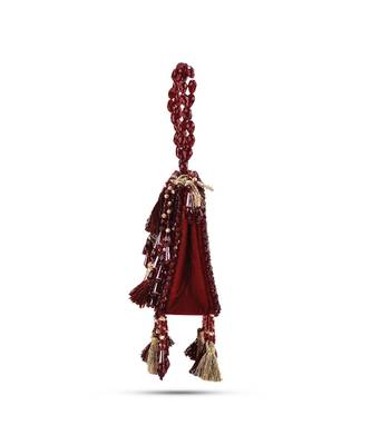 Red suede crystal work embroidered handbag 3