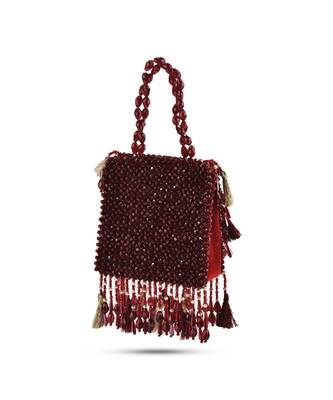 Red suede crystal work embroidered handbag 4