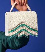 White satin handbag with pearl detailing