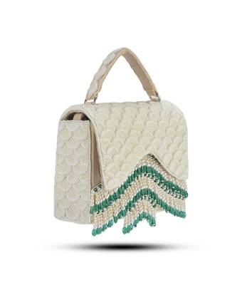 White satin handbag with pearl detailing 2