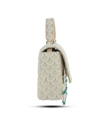 White satin handbag with pearl detailing 3