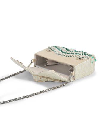 White satin handbag with pearl detailing 4