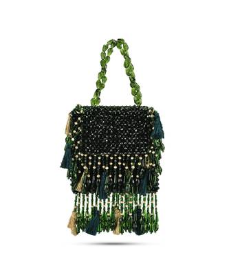 Green suede handbag with crystal work detailing 1