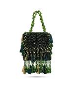 Green suede handbag with crystal work detailing